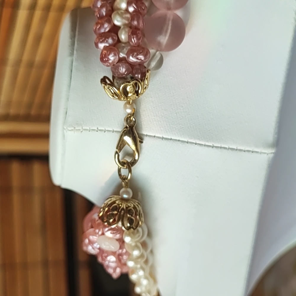 Pink Faux Freshwater Pearls Matte Frosted Barbie Beads Necklace Vintage - Picture 3 of 8